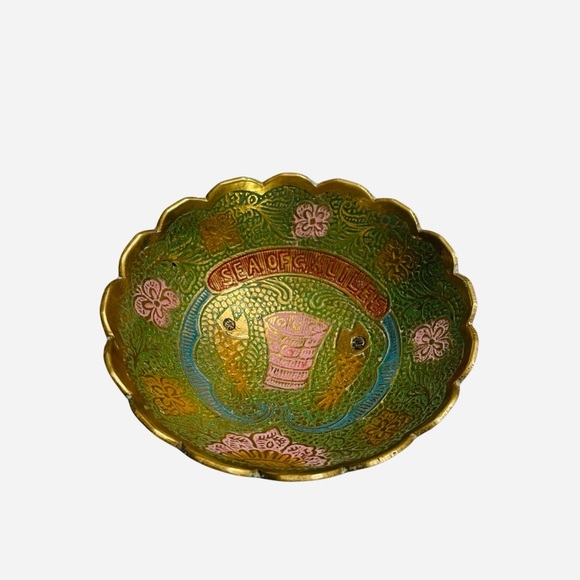 RARE Brass Cloisonne Enamel Jerusalem Souvenir Bowl Sea Of Galilee Fish 4.5 Inch - Picture 5 of 8
